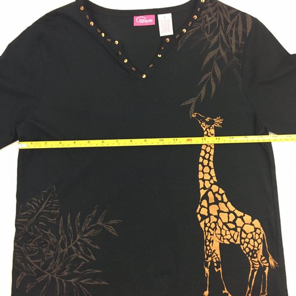 Pappagallo Top Giraffe Animal Print Beaded Pullover 3/4 Sleeve - Picture 6 of 7